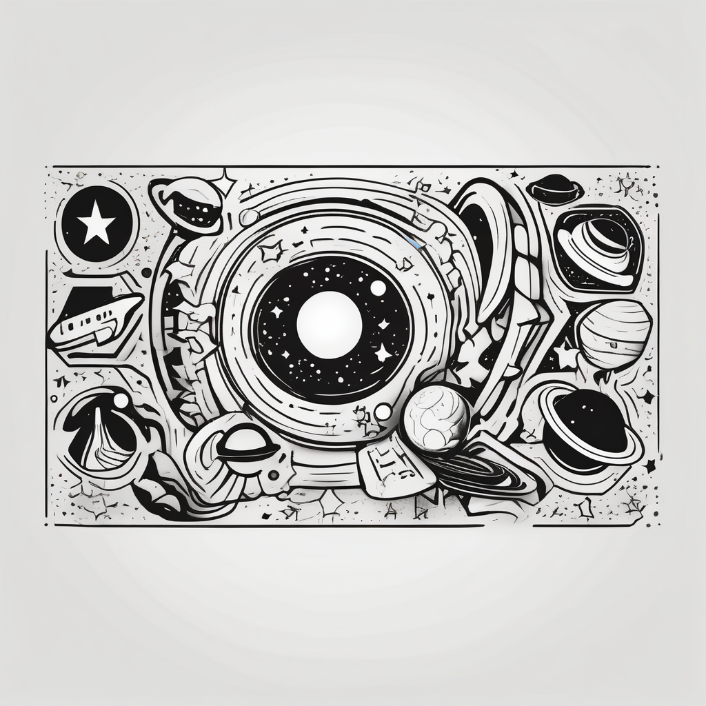I wanna a tattoo in my wrist with a shape of rectangle wide as a bracelet with astronomy theme galaxy planets and stars like stripe english dragon tattoo, AI-generated Cartoon tattoo design